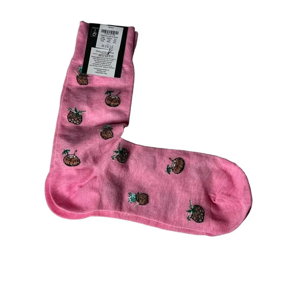 J.Crew  Preppy Crew Style Trouser Pink Tropical Coconut Drink Socks OS NWT